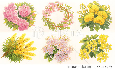 花環素材合集，春季花卉裝飾框，花卉設計，植物插畫框，春季圖片素材，可愛裝飾 135976776