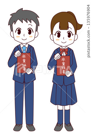 Illustration of male and female children holding diplomas Illustration of male and female children holding diplomas 135976904