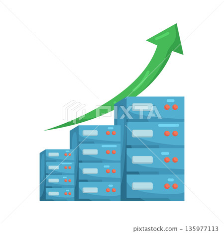 Illustration of Data Center with Growth Arrow 135977113