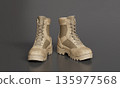 Tan Leather Military Combat Boots. 3D Rendering. 135977568