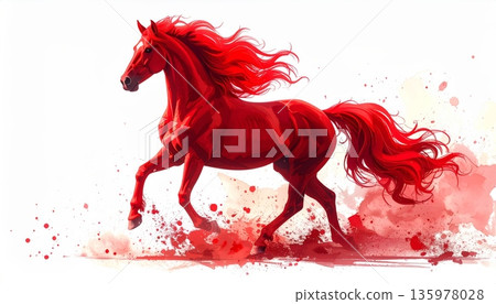 Beautiful illustration of a horse on a red background in a Chinese style. Beautiful illustration of a horse on a red background in a Chinese style. 135978028