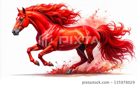 Beautiful illustration of a horse on a red background in a Chinese style. Beautiful illustration of a horse on a red background in a Chinese style. 135978029