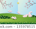 Happy Easter greeting card ,Nature background with cute rabbits family happy on spring garden 135978515