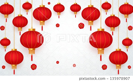 Abstract illustration of a red Chinese-style lantern. 135978907