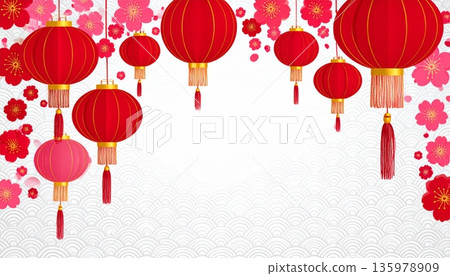 Abstract illustration of a red Chinese-style lantern. 135978909