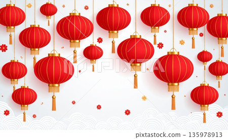 Abstract illustration of a red Chinese-style lantern. 135978913