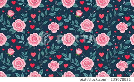 floral seamless pattern with pink roses floral seamless pattern with pink roses 135978921
