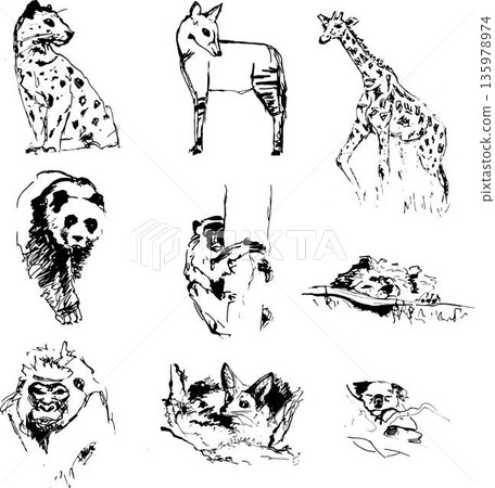 Ink handdrawn set of animals 135978974
