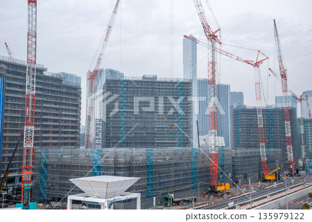 Image of high-rise building construction at Harumi Pier, Tokyo 135979122