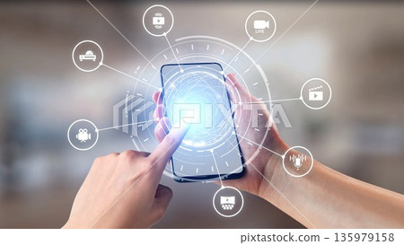 Multimedia technology icons with video, music, image and streaming concept Gist Multimedia technology icons with video, music, image and streaming concept Gist 135979158