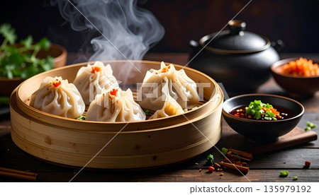 noodles with meat in soup 135979192