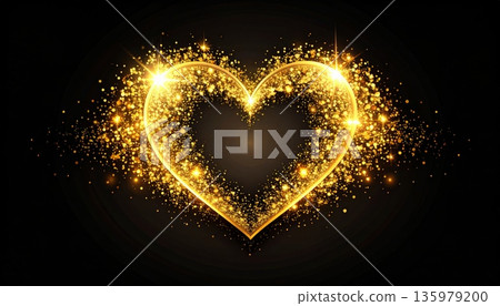 The illustration features a glowing gold neon heart, conveying romance and love. 135979200