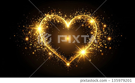 The illustration features a glowing gold neon heart, conveying romance and love. The illustration features a glowing gold neon heart, conveying romance and love. 135979201