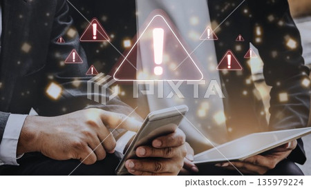 Cybersecurity warning icon with glowing red alert symbol Marrow Cybersecurity warning icon with glowing red alert symbol Marrow 135979224