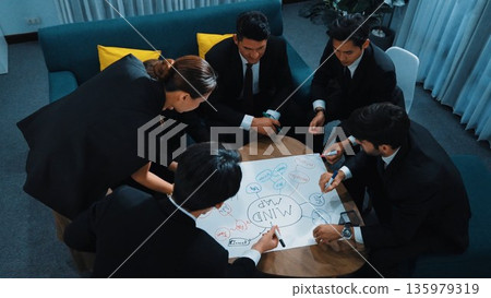 Top view of business people planning project by using mind map. Directorate. 135979319