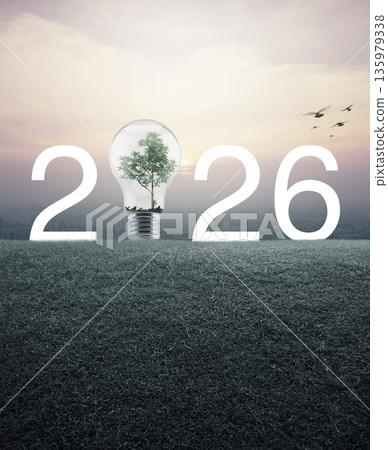 Happy new year 2026 green ecology and saving energy concept 135979338