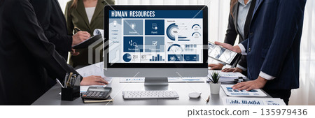 Analyst team utilizing BI Fintech to analyze financial report. Prodigy 135979436