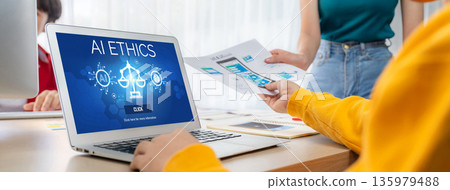 AI ethics responsibility standard law and rules on computer screen brisk 135979488