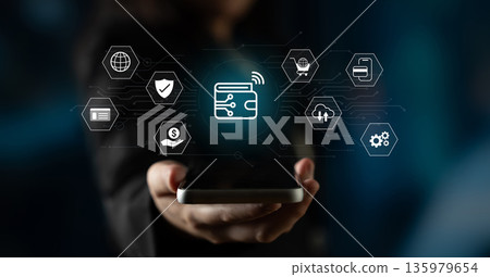 Digital wallet and online payment security system concept Parse 135979654