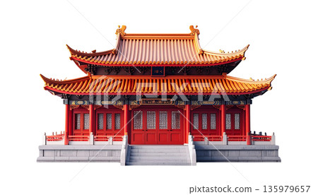 red chinese shrine roof frame isolated on white red chinese shrine roof frame isolated on white 135979657