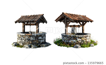 An ancient well made of stone. 135979665