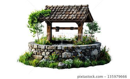 An ancient well made of stone. 135979666