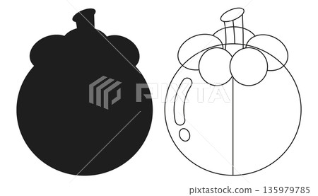 Mangosteen Fruit Outline and Silhouette Vector Graphic Icons for Healthy Food Projects Mangosteen Fruit Outline and Silhouette Vector Graphic Icons for Healthy Food Projects 135979785