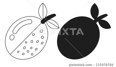 Guava Fruit Outline and Silhouette Vector Icons with Internal Details for Health and Diet Concepts 135979788