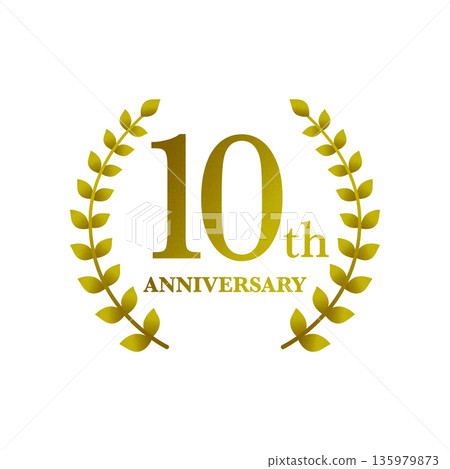 金色漸層月桂花環週年紀念標誌 10週年 135979873