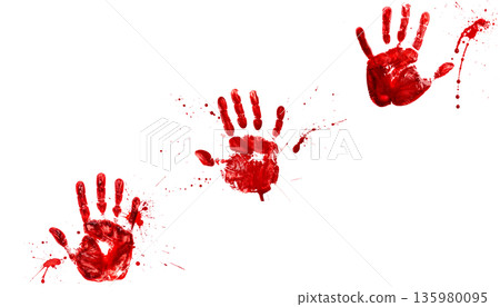 A smudged red handprint shows a palm print.A smudged red handprint shows a palm print. A smudged red handprint shows a palm print.A smudged red handprint shows a palm print. 135980095