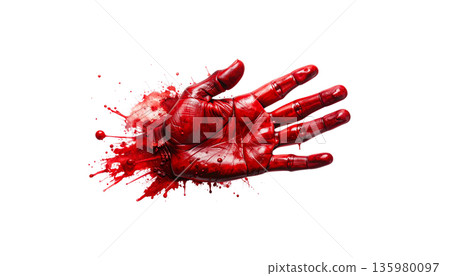 A smudged red handprint shows a palm print.A smudged red handprint shows a palm print. 135980097