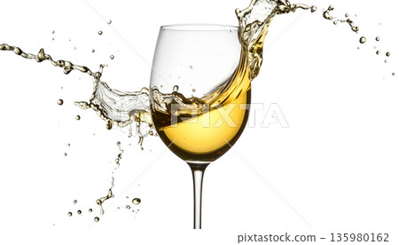 Red wine splashed into the glass placed on the white floor. Red wine splashed into the glass placed on the white floor. 135980162