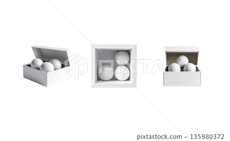 A close-up macro image of a round, white golf ball against a white background. A close-up macro image of a round, white golf ball against a white background. 135980372