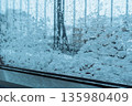 snow pattern on window glass 135980409