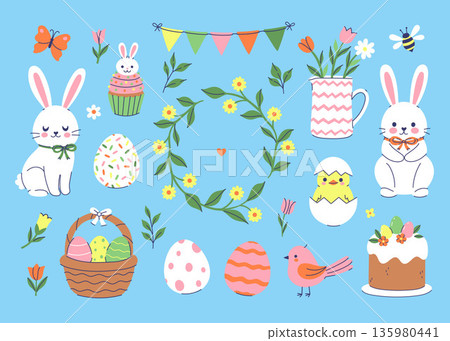 A set of graphic elements in spring and Easter... - Stock Illustration ...
