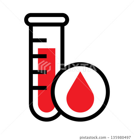 Blood drop and test tube icon, Medical blood test symbol, Laboratory science graphics, Diagnostic medicine illustration Blood drop and test tube icon, Medical blood test symbol, Laboratory science graphics, Diagnostic medicine illustration 135980497