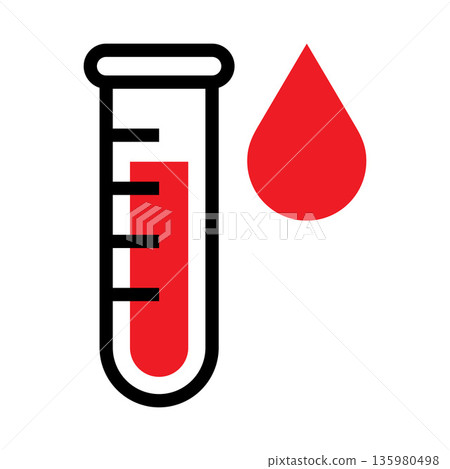 Blood drop and test tube icon, Medical blood test symbol, Laboratory science graphics, Diagnostic medicine illustration 135980498