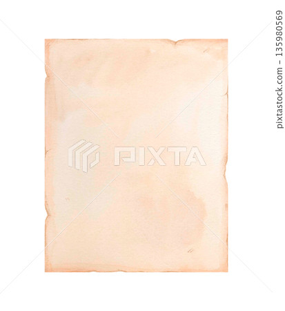 Watercolor vintage paper sheet background with handmade texture isolated on white. Perfect for invitations, stationery, cards.  135980569
