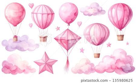 Pink helium balloons on a white background Pink helium balloons on a white background 135980625