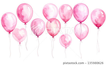 Pink helium balloons on a white background 135980626