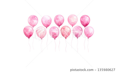 Pink helium balloons on a white background Pink helium balloons on a white background 135980627