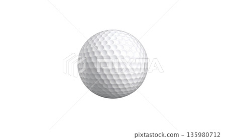 A round golf ball is placed on a white background. 135980712