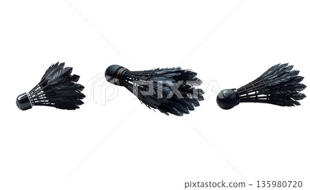 Badminton rackets and shuttlecocks, sports equipment on a white background. 135980720