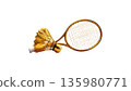 Badminton rackets and shuttlecocks, sports equipment on a white background. 135980771