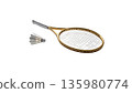 Badminton rackets and shuttlecocks, sports equipment on a white background. 135980774