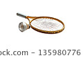 Badminton rackets and shuttlecocks, sports equipment on a white background. 135980776