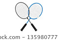 Badminton rackets and shuttlecocks, sports equipment on a white background. 135980777