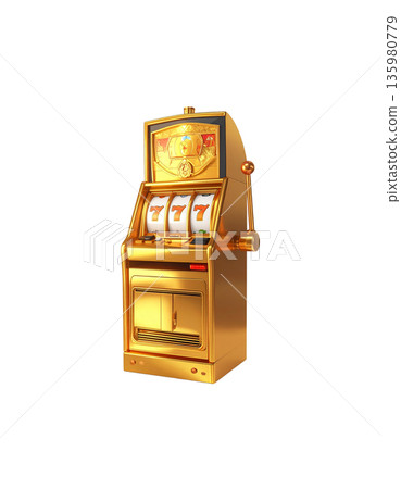 A slot machine with three spinning reels and the number seven, separated on a white background. A slot machine with three spinning reels and the number seven, separated on a white background. 135980779