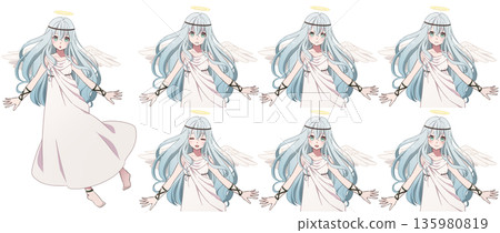 天使女孩臉部表情套裝，背部有翅膀 135980819