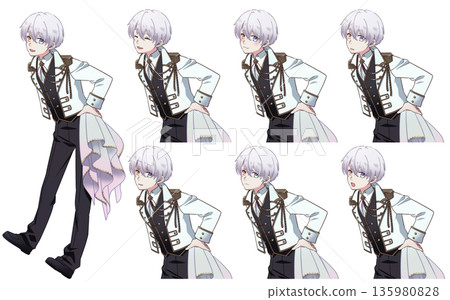 穿著偶像服裝的可愛男孩面部表情套裝 135980828
